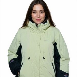 M❄️Columbia Titanium Women's Cream/Sage Green&Black Snow Ski Sport Jacket